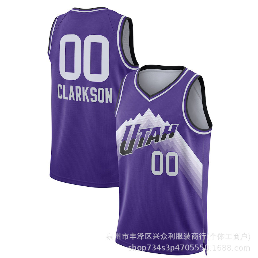 24赛季爵士队城市版热压球衣00号克拉克森23#马尔卡宁外贸篮球服