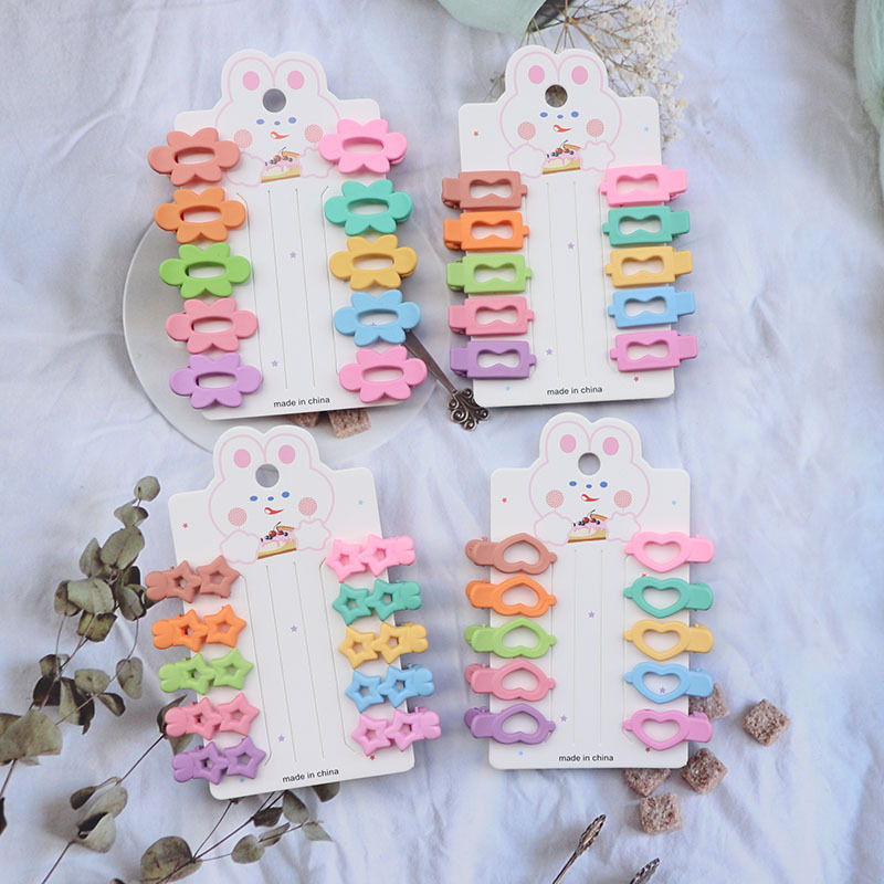 10 Korean Candy-Colored Cute Children's Cropped Hair Clip Sweet Loving Heart Five-Star Duckbill Clip Hairpin Hair Ornaments Suit