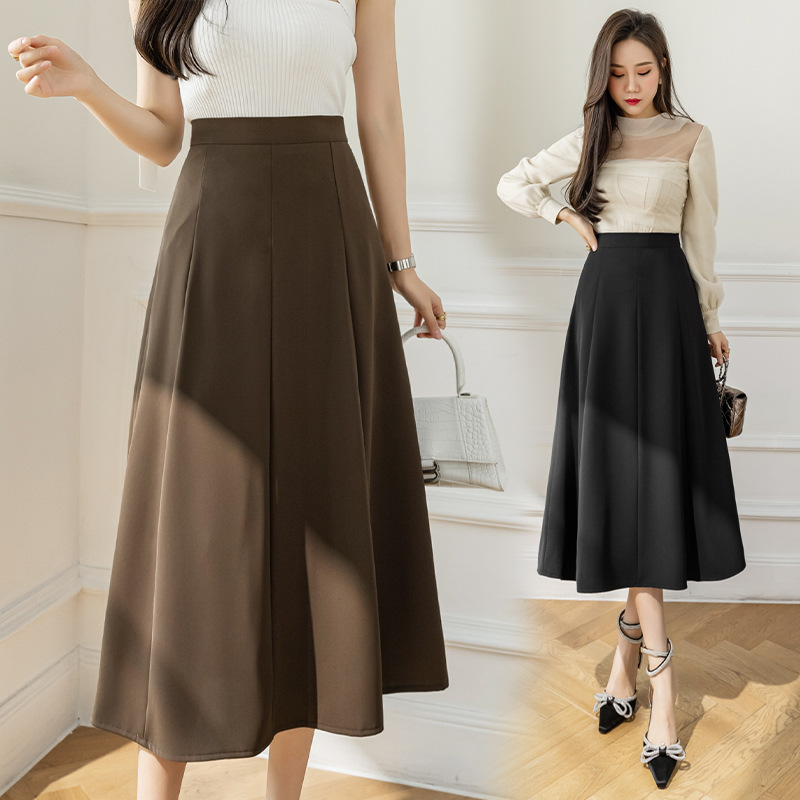 Skirt Women's Summer 2023 New Fashion Small High Waist Pleated A- line Mid-Length Big Hem Umbrella Skirt