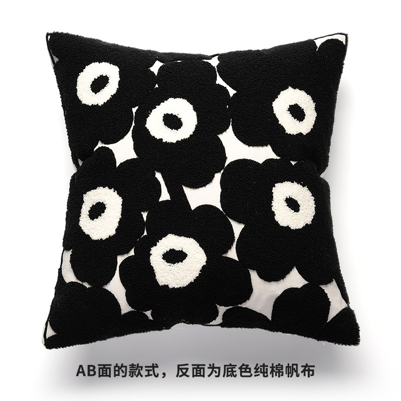 Light Luxury Nordic Embroidery Flowers Pillow Cover Model Room Sofa Cushion Bedside Cushion Home Car Cushion