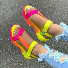 亚马逊大码ladies sandals2023夏季新款魔术贴外贸欧美彩色凉鞋女