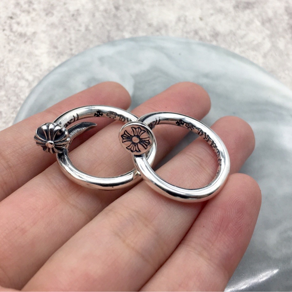 925纯银十字花钉子戒指潮人复古做旧泰银个性开口男女情侣款指环