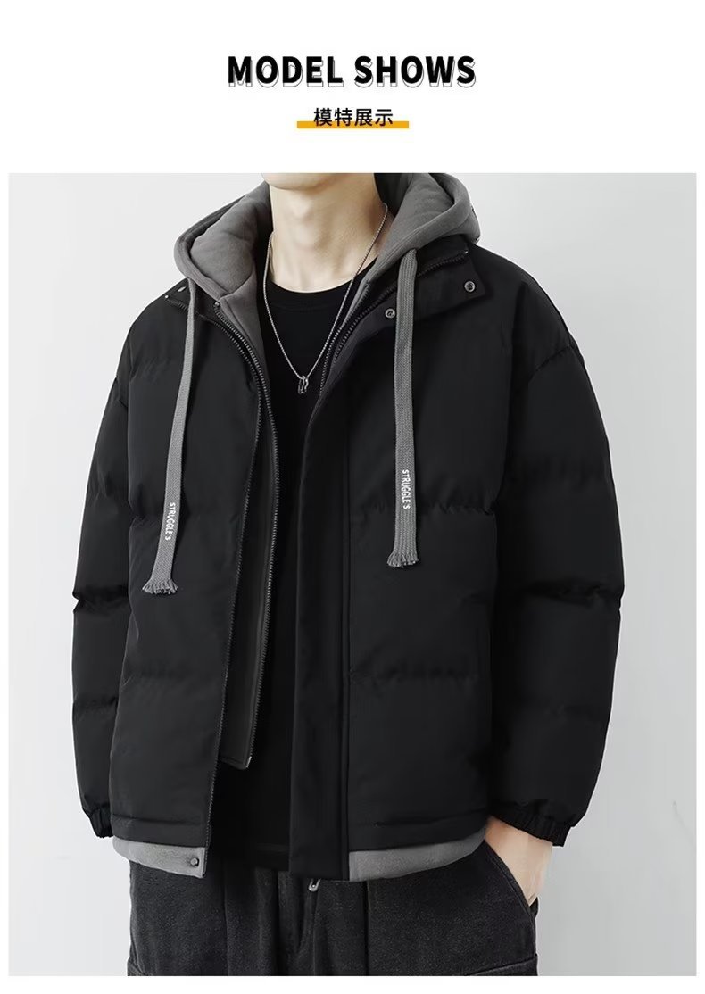 2023 New Short Jinjiang Cotton-Padded Coat Men's Young Winter Thickened Fashion Brand Ins down Cotton-Padded Coat Fake Two-Pieces Coats