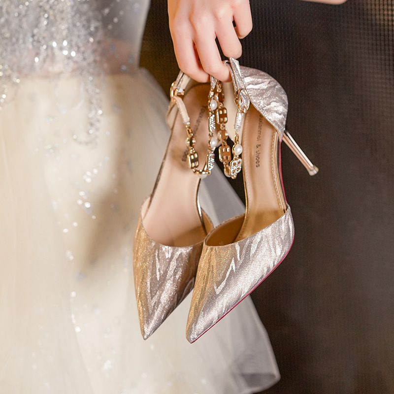 6692-3法式成人礼虎皮纹中空一字带包头名媛气质高跟鞋女鞋婚鞋