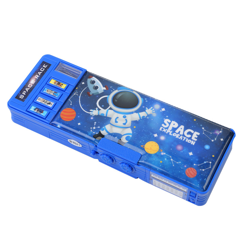 Astronaut Multifunctional Stationery Box Office Button Primary School Student Double-Sided Pencil Box Pencil Sharpener Curriculum Schedule Password Lock