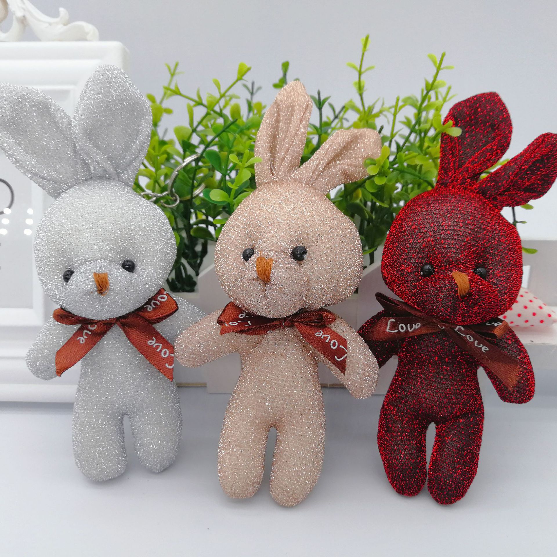 亮丝许愿兔毛绒公仔银丝连体兔挂件花束娃娃婚庆公司活动生日礼物