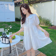 实拍白色小个子连衣裙女夏季韩版法式高级感可甜可盐娃娃领公主裙