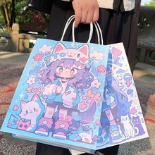 涂鸦猫系少女卡通动漫生日礼物手提纸袋六一创意礼品袋购物袋纸袋