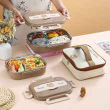 分格便携饭盒 高颜值学生不锈钢卡通午餐盒时尚密封带盖饭盒