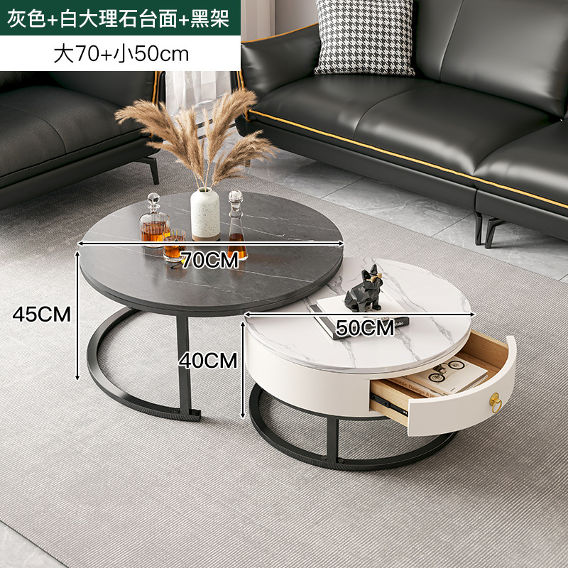 Stone Plate Coffee Table Living Room Home Light Luxury Modern Simple Small Apartment round Side Table Small Table Marble Tea Table