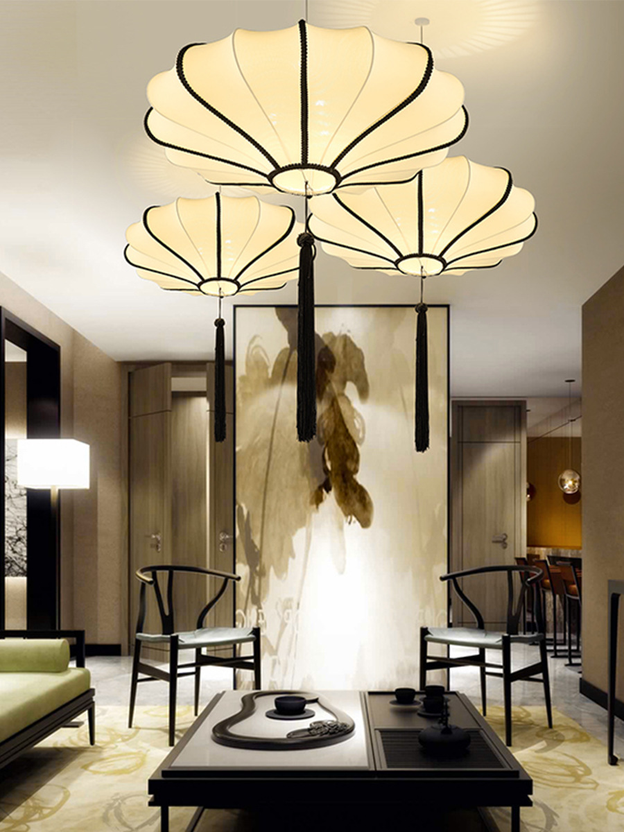 批发风现代新中式吊灯布艺客厅茶室火锅店餐厅茶楼饭店仿古灯笼灯