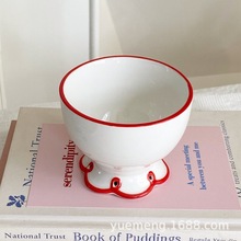 红色边甜品碗冰激凌碗糖水碗烘培碗创意可爱陶瓷高脚碗异形碗商用