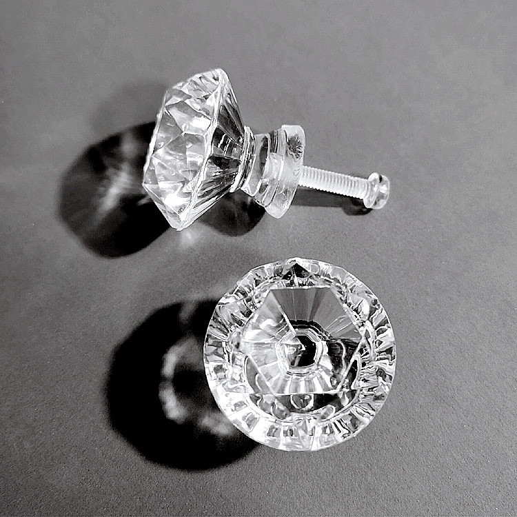 透明实心钻石拉手亚克力水晶拉手带孔带螺丝有机把手提手家具扶手