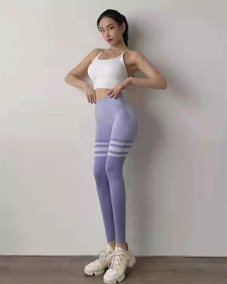 网红三条杠健身裤女无缝高弹力显瘦紧身裤欧美提臀瑜伽裤