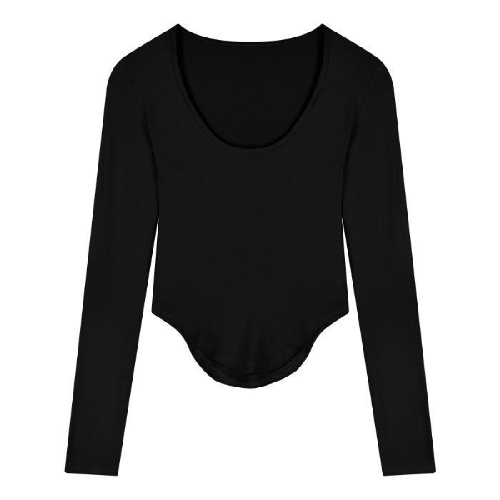 U-Neck Split Circular Lower Hem Bottoming Shirt Sexy Hot Girl Long-Sleeved T-shirt Top Women's Autumn Foreign Trade Wholesale Women's Clothing