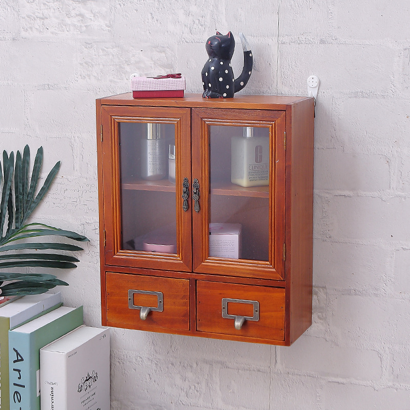 床头置物架壁挂式壁柜小收纳柜子壁橱挂墙复古墙上墙壁储物置物!