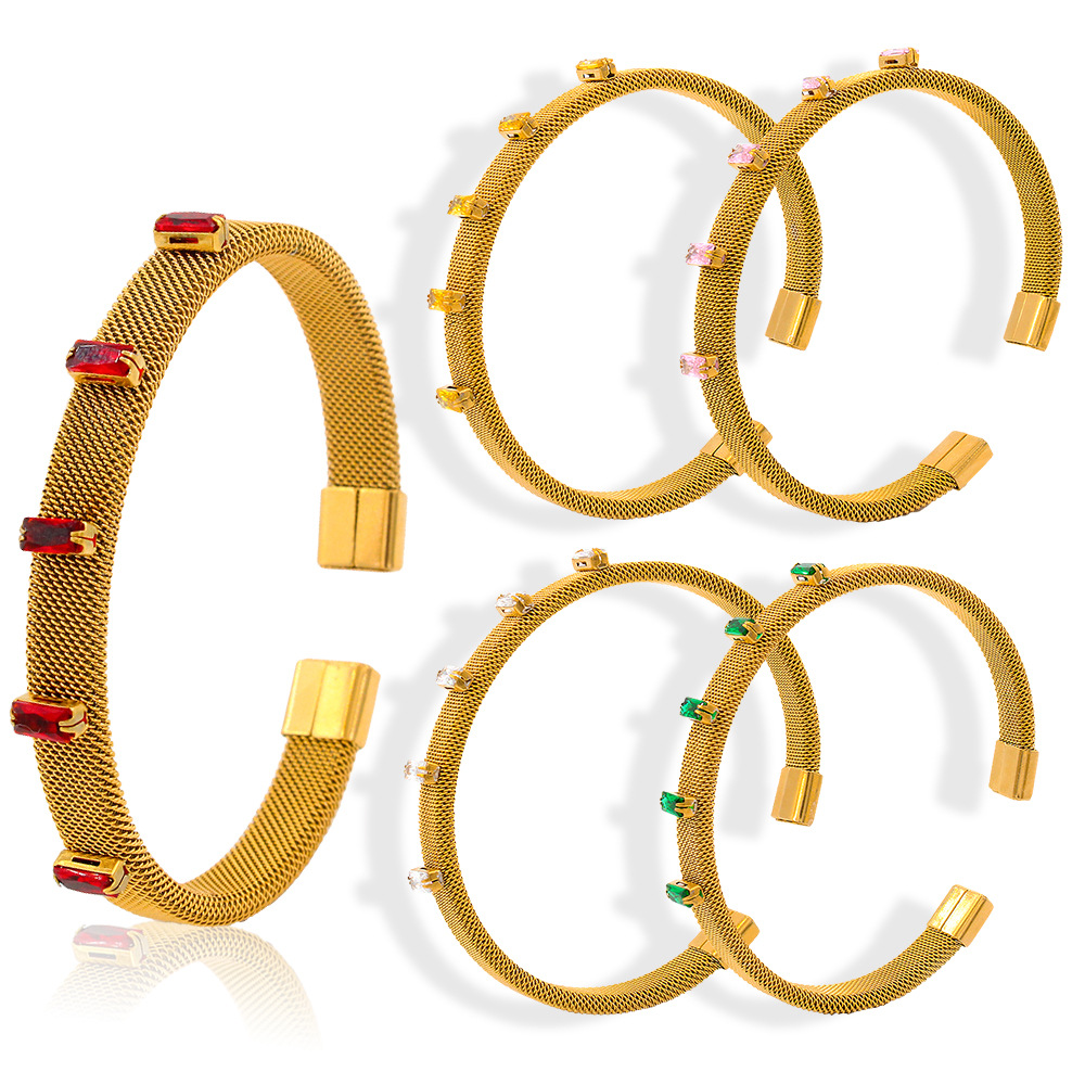 2022新款c形锆石手镯女ins时尚不锈钢开口18k金保色百搭ys344