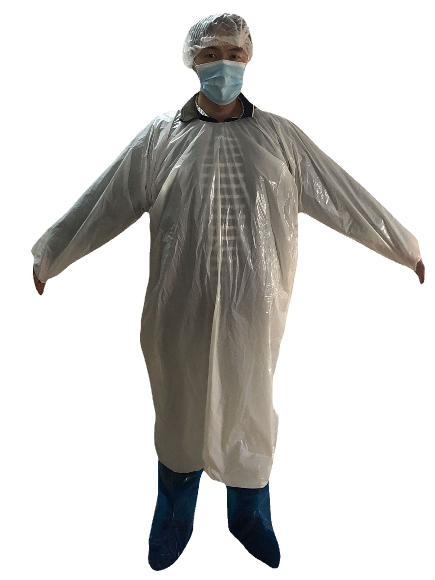 实力厂家生产一次性塑料连体服无尘工作服防水防尘洁净套头防护服