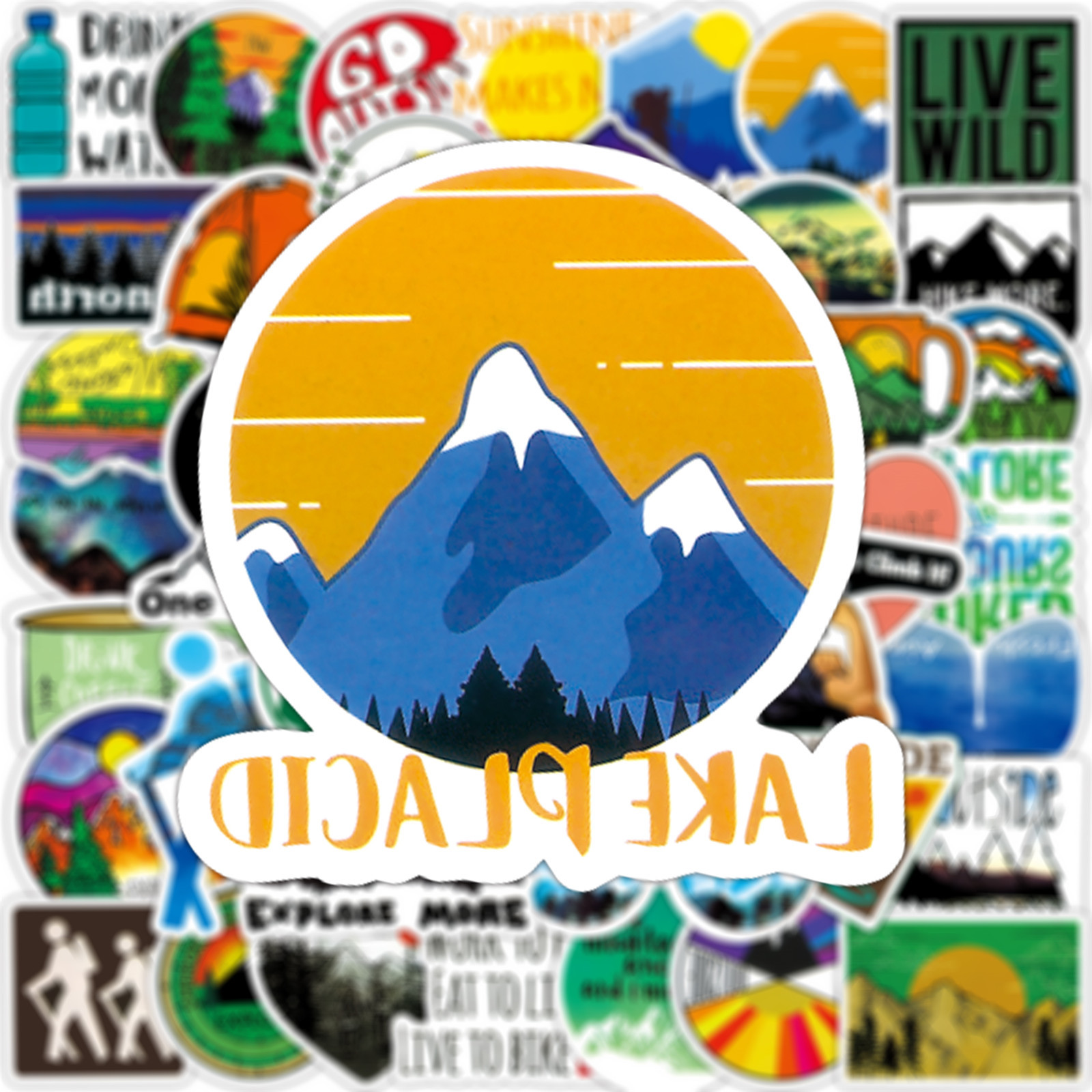 100张户外露营徒步涂鸦贴纸笔记本手账电脑手机水杯滑板防水贴纸