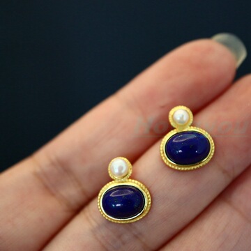 天然青金石&珍珠耳钉时尚高贵彰显品味与优雅成为时尚潮流的焦点