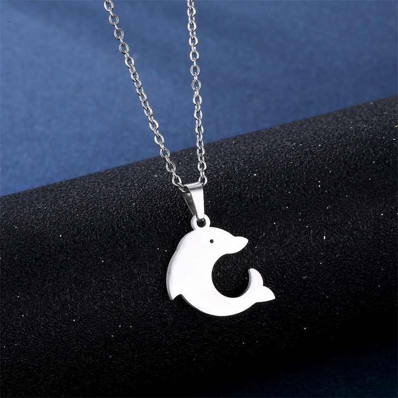 Stainless Steel Dolphin Necklace Female Niche Marine Animal Short Clavicle Chain Neck Chain Cute Dolphin Pendant Set