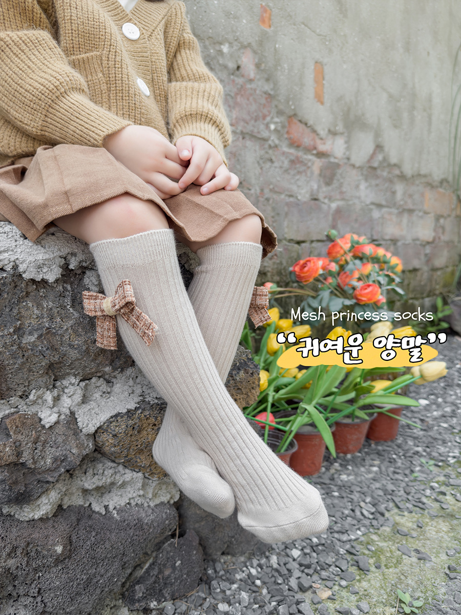 Girls' Stockings Spring and Autumn Cotton for Baby Tube Socks College Style Children's Thigh High Socks Cute Bow Parent-Child Socks