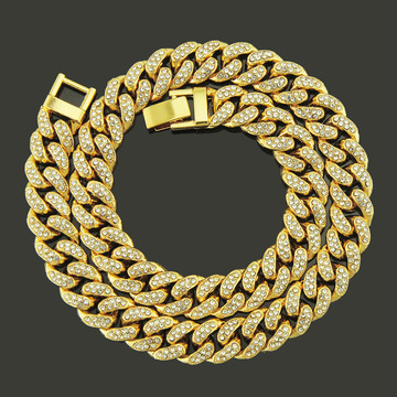 欧美男女士满钻迈阿密炫酷霸气古巴链长款项链cuban chain 宽13mm