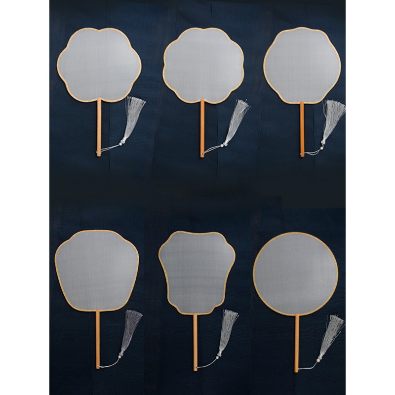 团扇空白扇面扇面白色白面可画画绘画手绘长柄白扇复古扇子手工扇