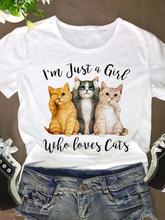 2023速卖通新款圆领女装t恤短袖女士可爱猫图案印花跨境欧美女装