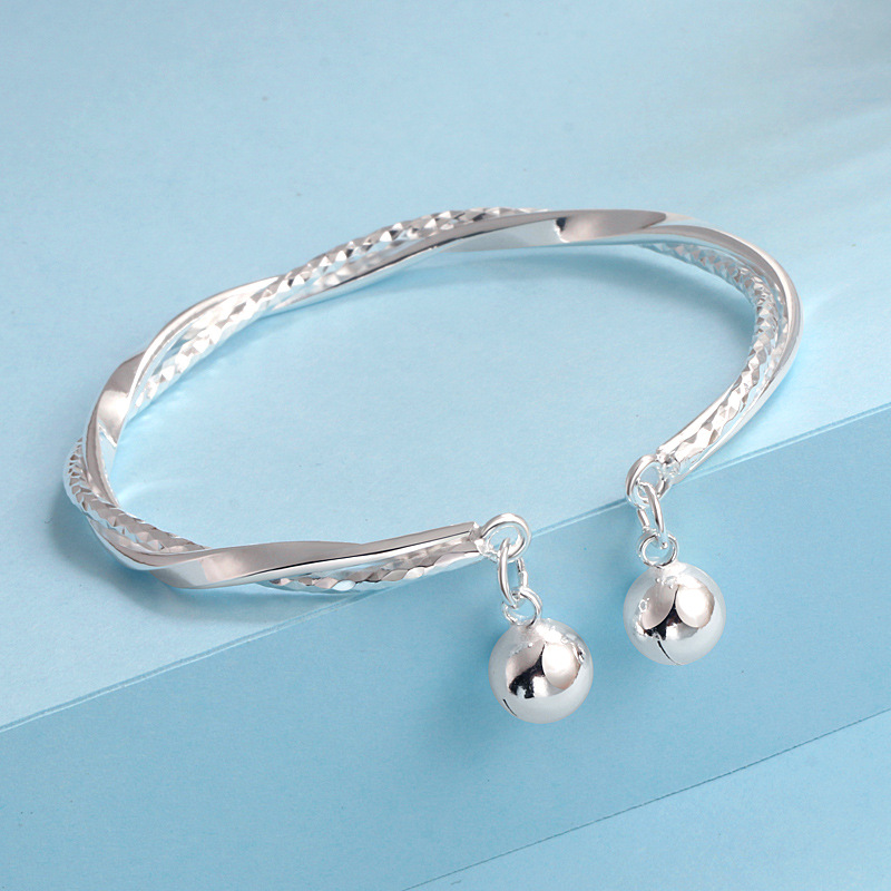 999纯银莫比乌斯开口铃铛手镯小众设计简约古风足银手环年轻镯子