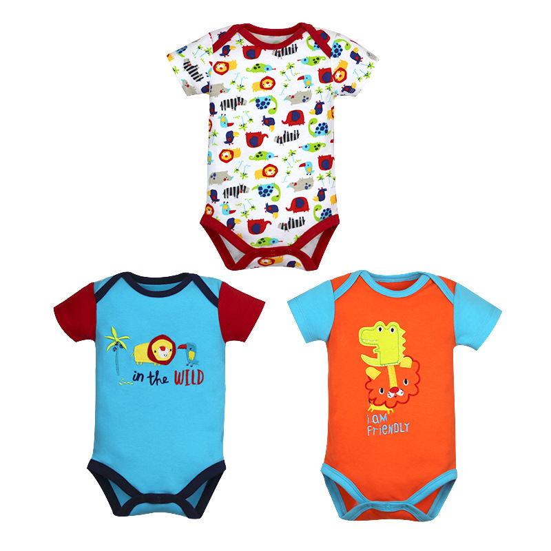 Factory Wholesale Cross-Border European and American Baby One-Piece Onesie Class a Knitted Spring and Autumn Jumpsuit 3-Piece Set Wholesale