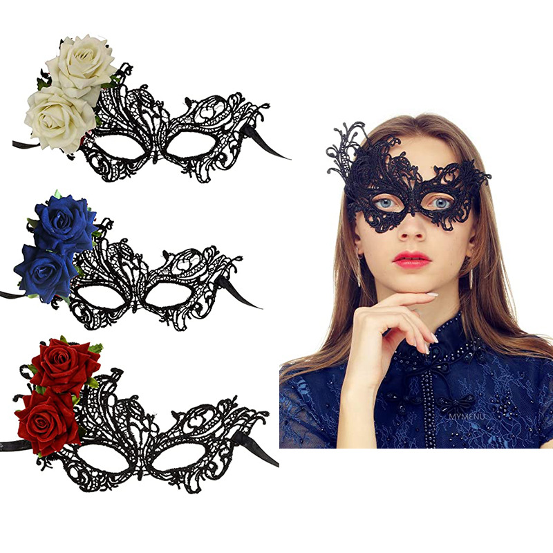 女式玫瑰花蕾丝化妆舞会面具角色扮演威尼斯派对晚会舞会蕾丝面具