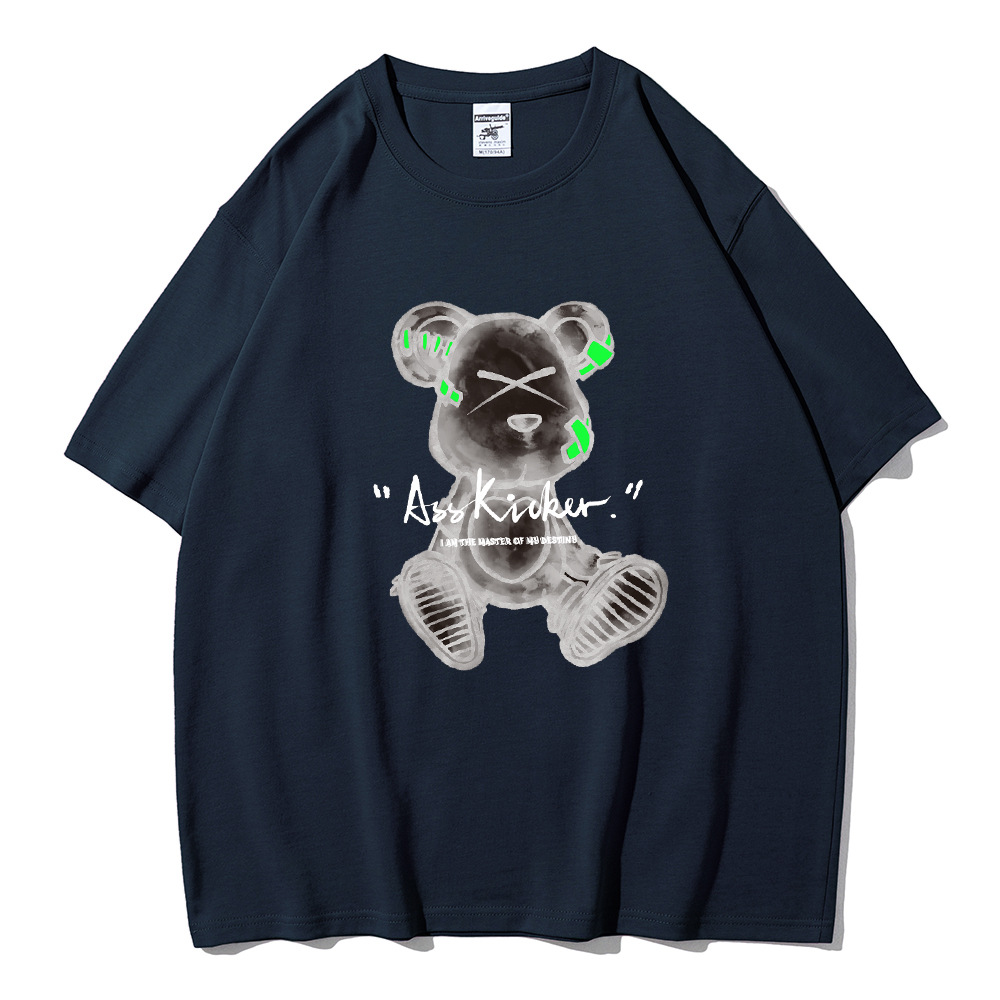 欧美春夏新款积木熊暴力熊潮牌街头嘻哈宽松大码短袖半袖t恤女装