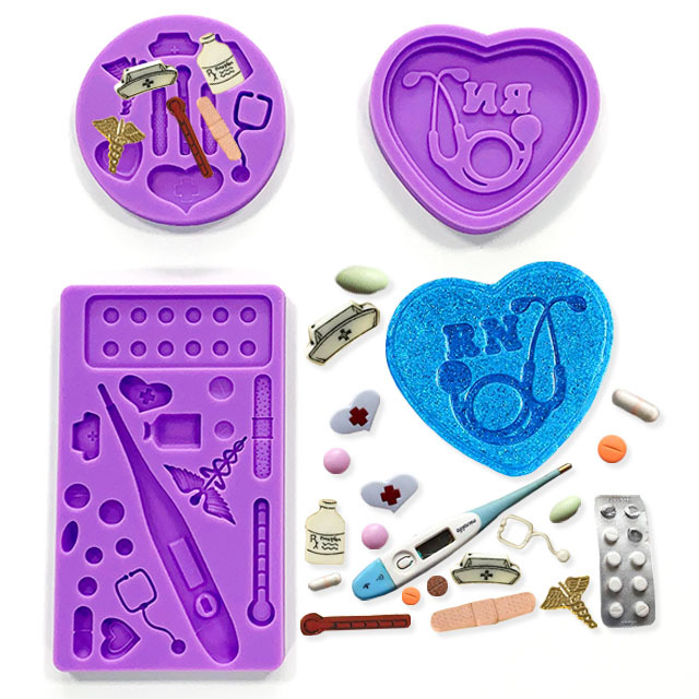 Medical Device Silicone Mold Stethoscope Nurse Hat Fondant Mold Paper Cup Cake Decoration Chocolate Candy