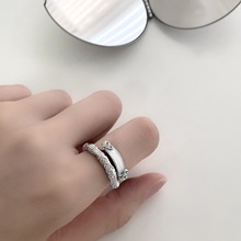 S925纯银唐草纹新中式镶嵌白玛瑙指环节节高升开口高级气质感戒指