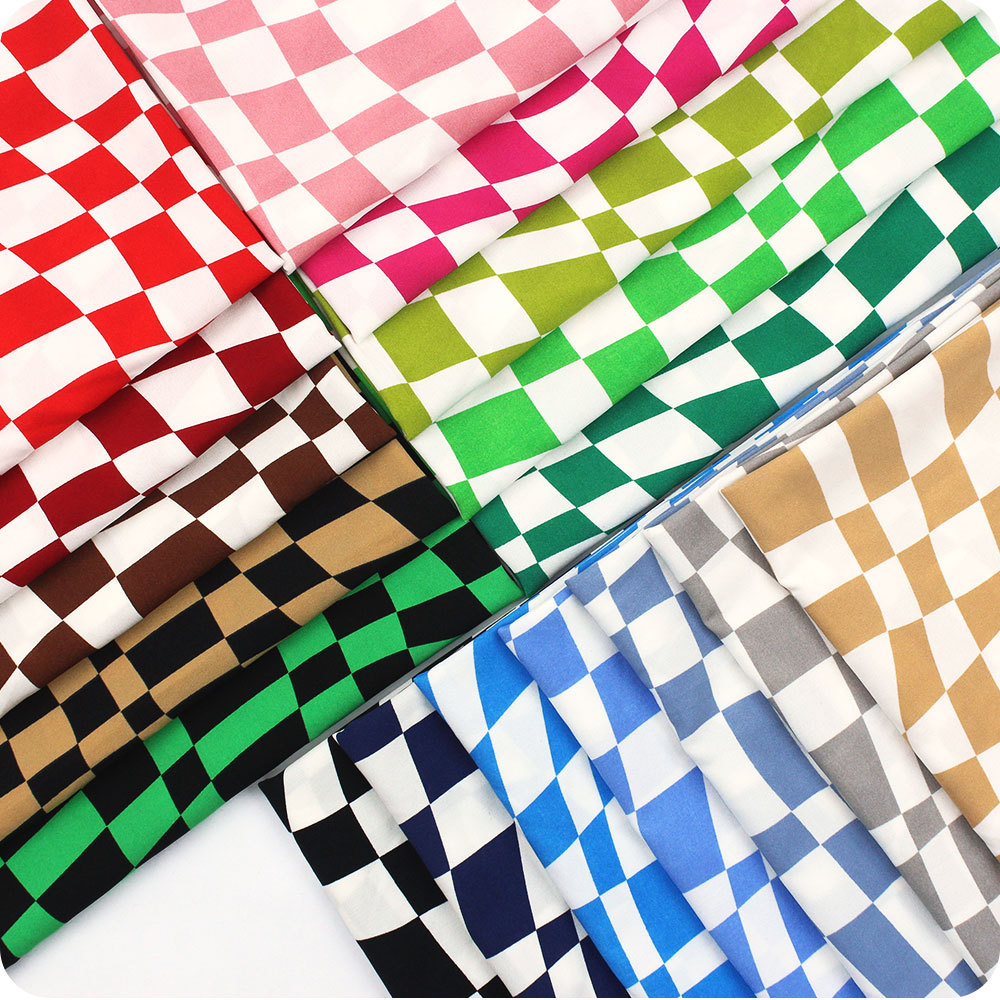 100d四面弹印花 不规则棋盘格雪纺印花布 女装衬衫连衣裙印花面料