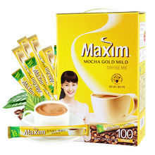 韩国进口maxim黄麦馨摩卡咖啡三合一100条装礼盒装三合一速溶粉