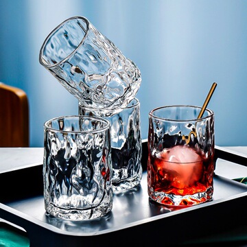 手作日式锤纹洋酒杯冰川威士忌酒杯家用创意啤酒杯初雪玻璃杯子