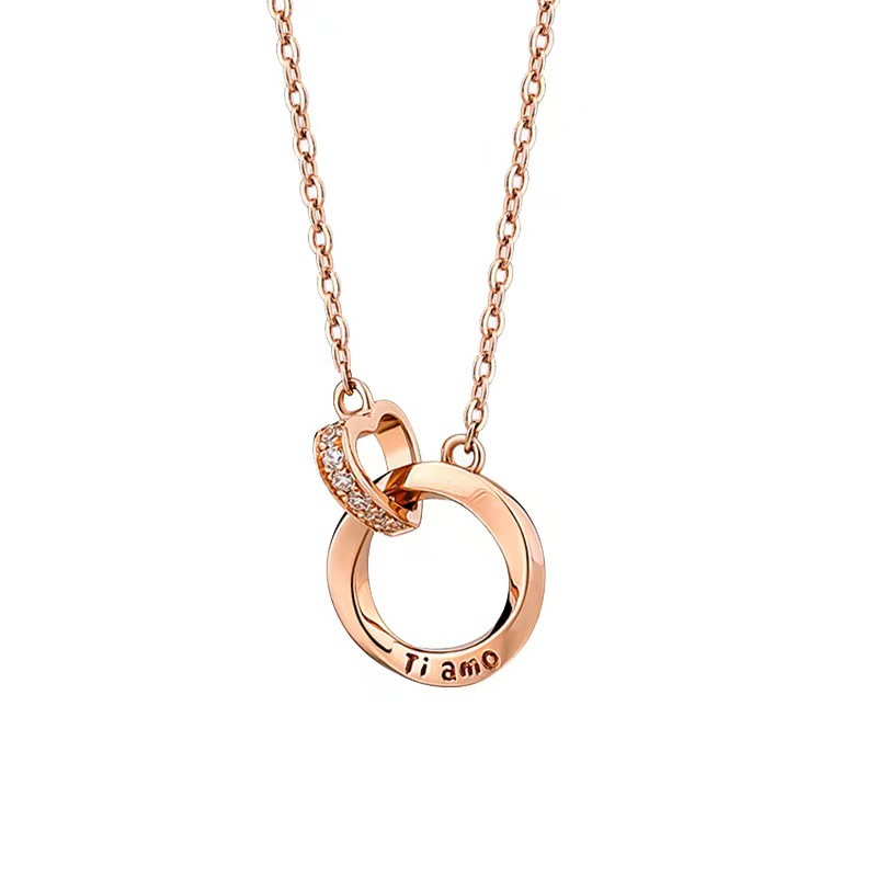 卡洛歌 新款时尚心形莫比乌斯环情侣项链爱心双扣女士吊坠520礼物