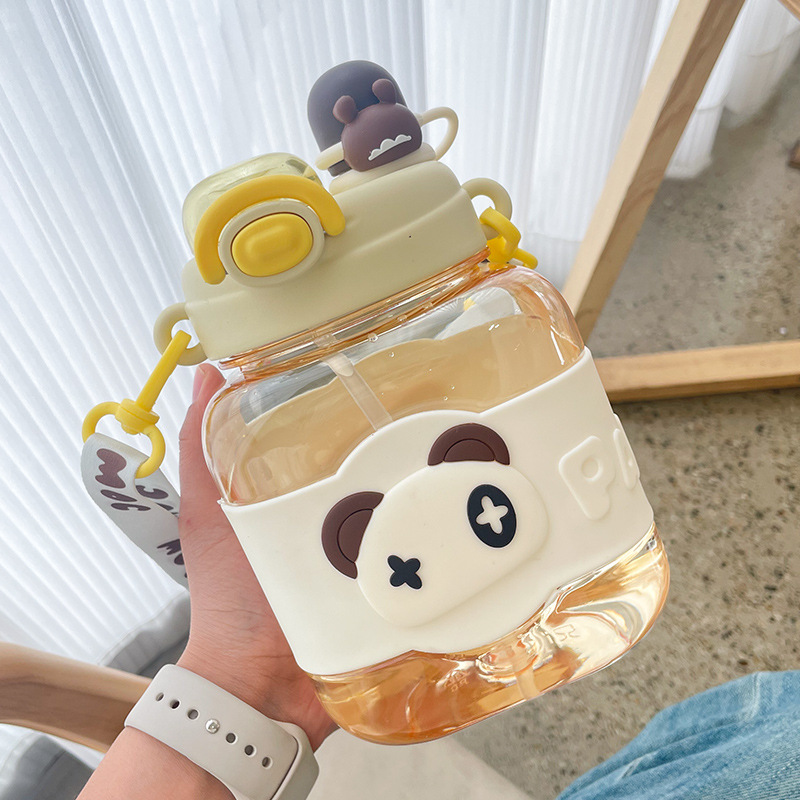 Summer Internet Celebrity Square Straw Plastic Cup Girl's Heart Sports Strap Kettle Large Capacity Double Drink Children's Water Cup