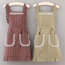 新款可爱纯棉做饭围裙女家用厨房时尚洋气帆布耐磨透气围腰工作服