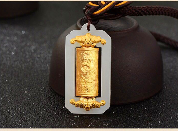金镶玉转运筒吊坠 和田玉百福时来运转吊坠 心经笑佛观音龙凤吊坠