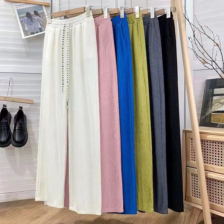 women‘s wide-leg pants new summer large size high waist crimp straight mopping pants fashion casual pants women‘s pants