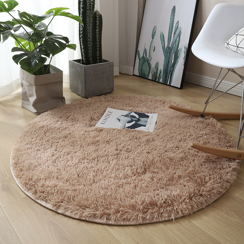 Factory Direct Sales Wholesale Monochrome Silk round Filament Living Room Coffee Table Sofa Bedroom Bed Front Floor Mat Household Stain Resistant