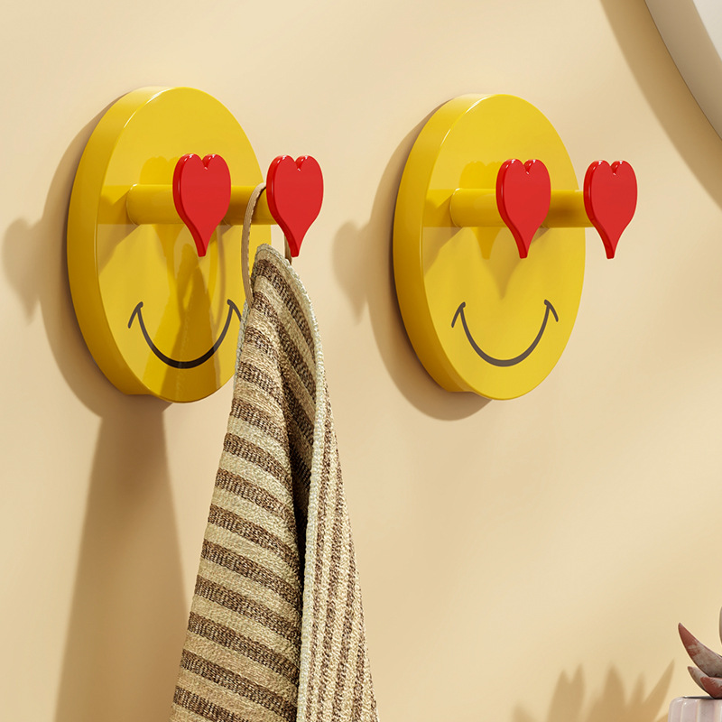 Cartoon Smiling Face Hook No-Punch Sticky Hook Wall Paste Double Hook Plastic Clothes Hook Cute Cartoon Hook Home