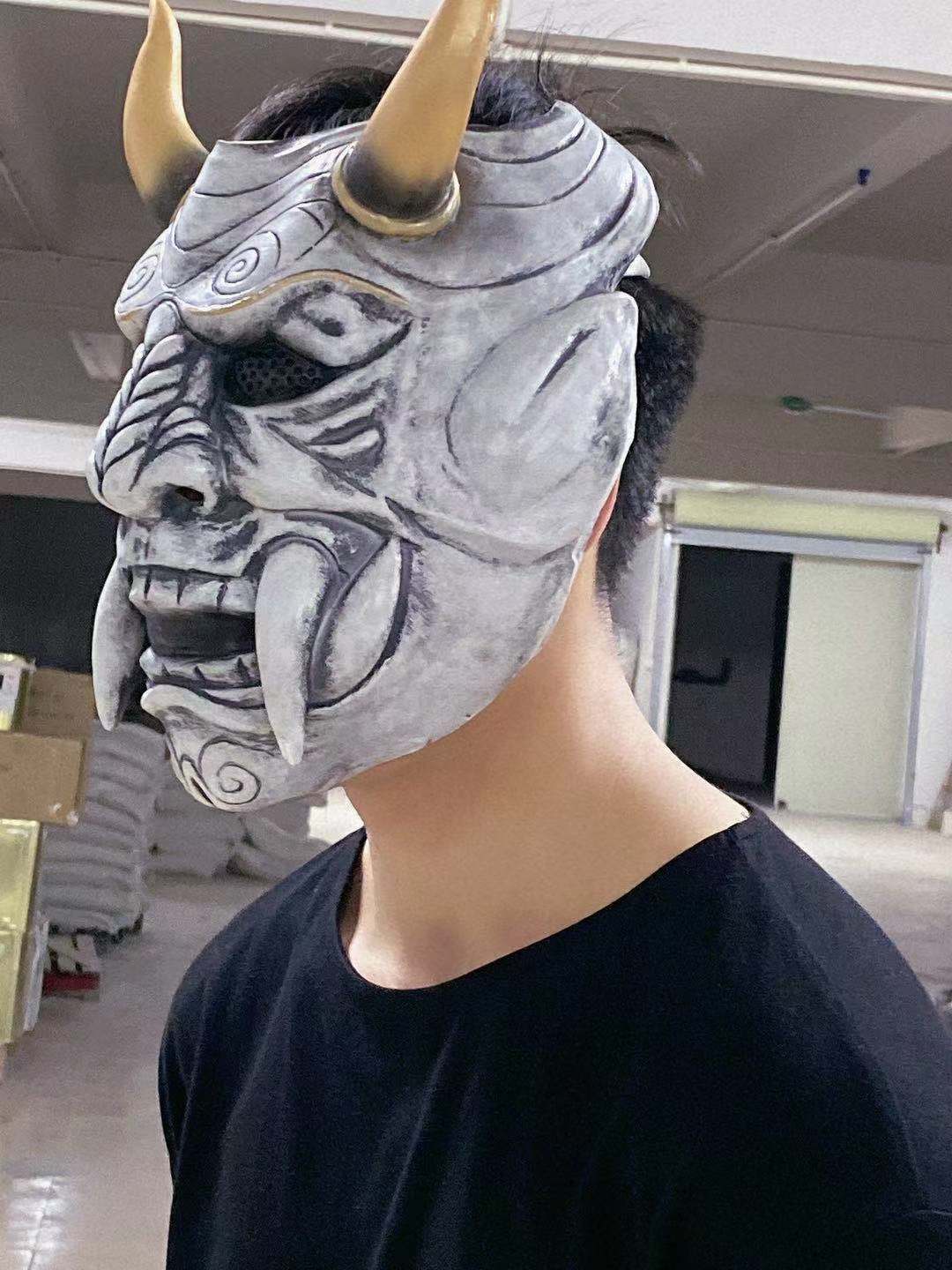 乳胶赤般若面具cosplay日系能剧面罩红鬼万圣节恐怖 獠牙面具般若