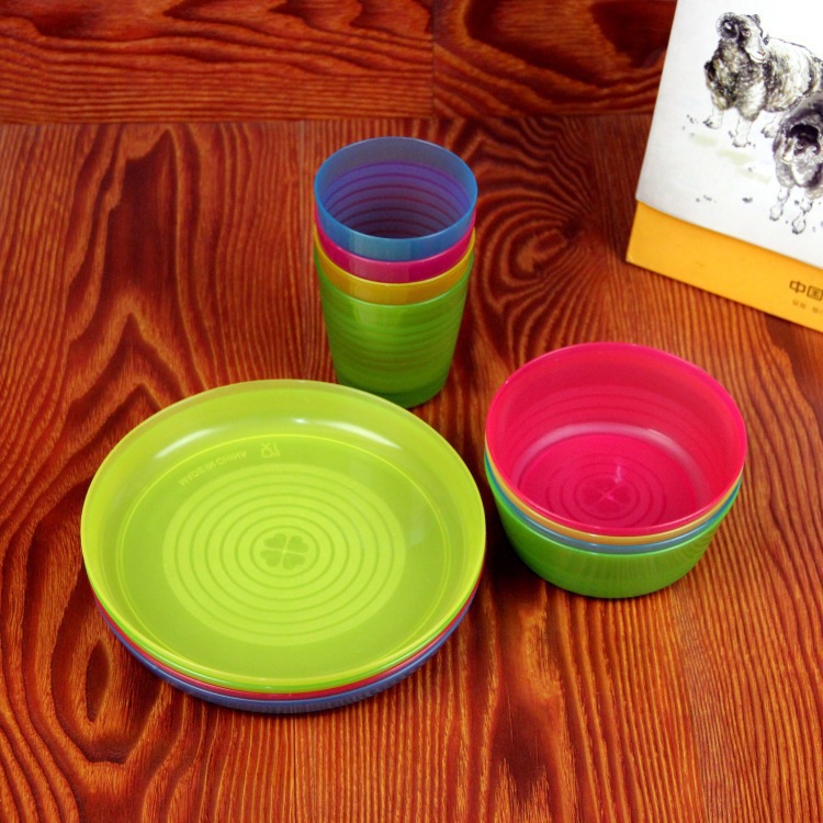 【满50个包邮】彩色塑料半透明餐具pp果汁杯茶杯饭碗吐骨碟