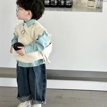 儿童套装秋季破烂毛衣蓝衬衫牛仔裤三件套宝宝日生礼服男童秋冬款