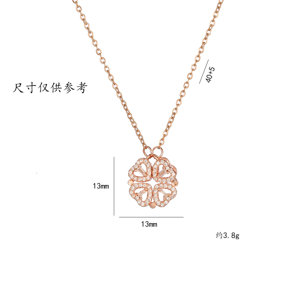 Women's Necklace New Style Two-Piece Heart-to-Heart Open and Close Four-Leaf Flower Necklace Fashion Love Folding Clavicle Chain Wholesale