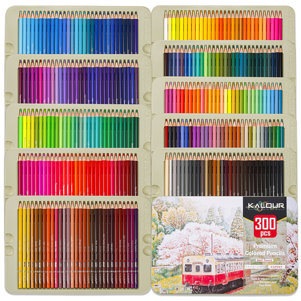 New Kalour300 Color Iron Box Colored Pencil Set Art Graffiti Oily Colored Pencil Painting Kit